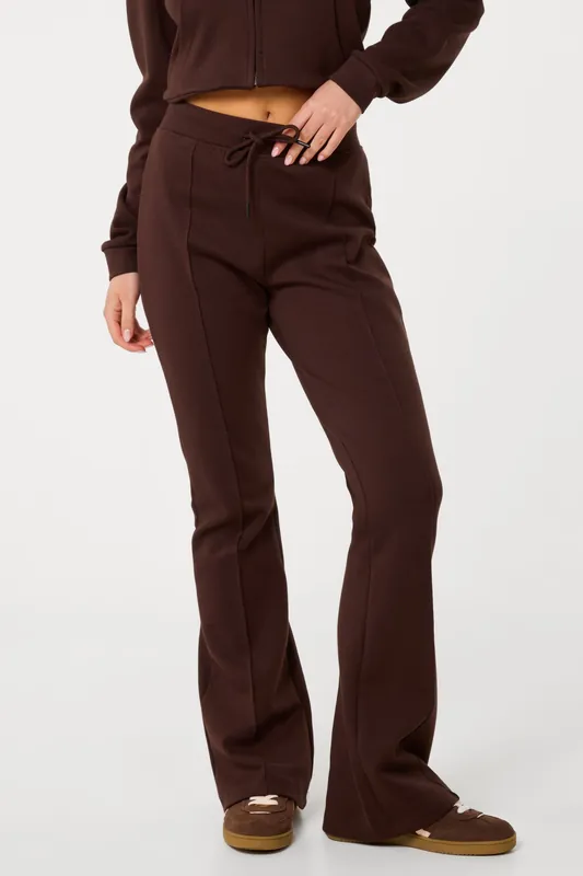 Brown Pin Tuck Jersey Flares - Pink Vanilla