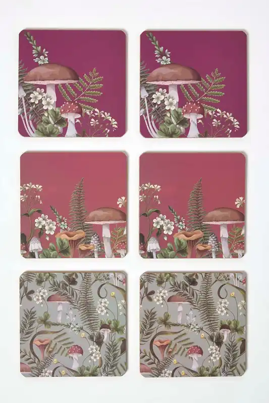 Cork Coasters with Mushroom Design, Set of 6 - Homescapes