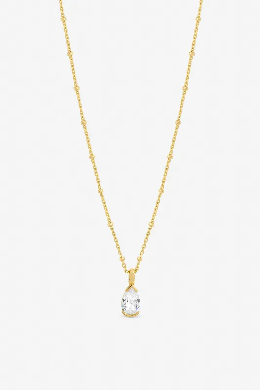 Gold Plated and Cubic Zirconia Pear Drop Pendant - Jon Richard