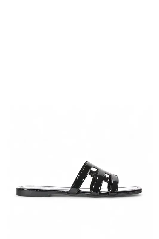 Ellie' Square Toe Flat Slider Sandals With Cut Out Straps - XY London