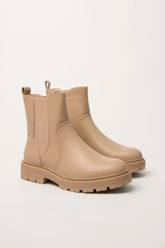 Beige Elasticated Side Ankle Boots - Blue Vanilla