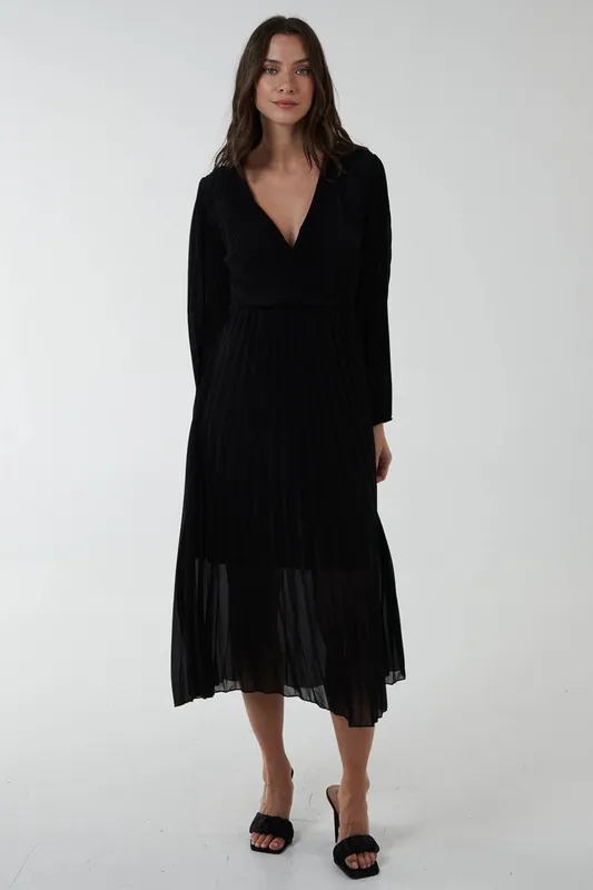 Wrap Front Pleated Maxi Dress - Blue Vanilla