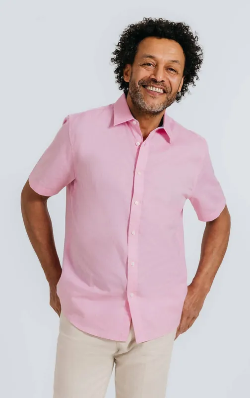 Pink Short Sleeve Linen Shirt - Dobell