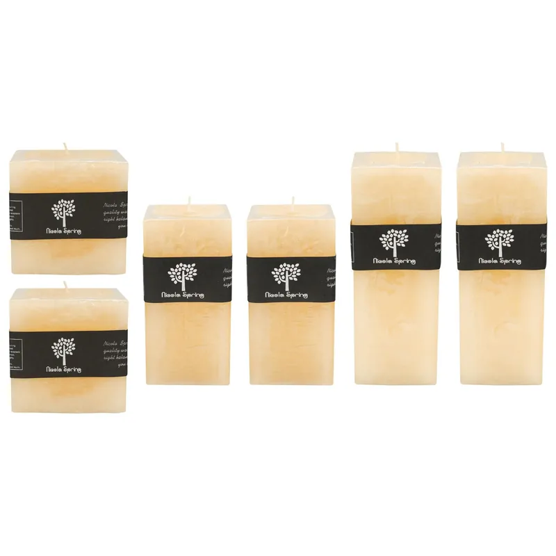 Square Vanilla Pillar Candles - 3 Sizes - Cream - Pack of 6