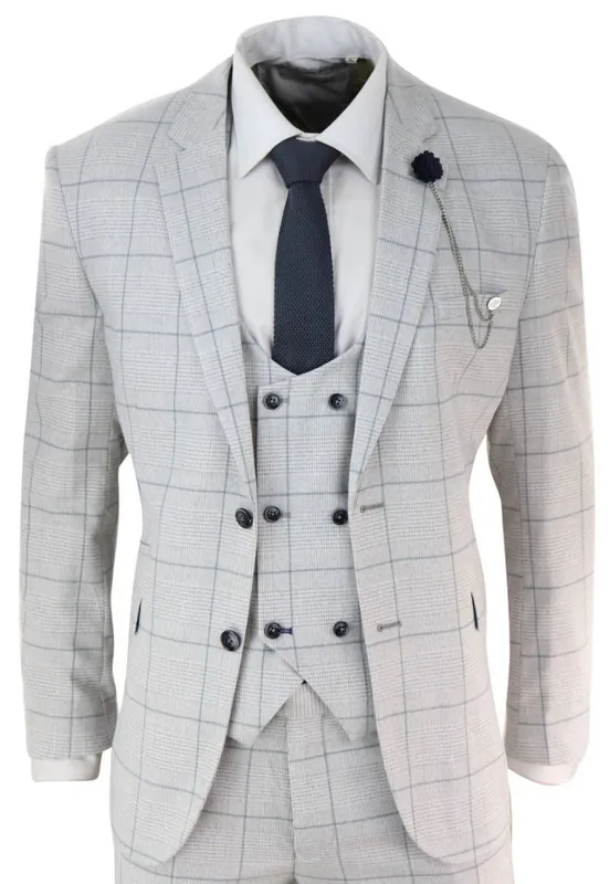3 Piece Check Tweed Vintage Retro Classic Suit - Infinity Leather