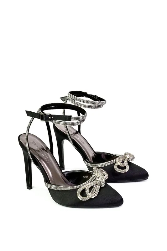 Saxon' Sparkly Diamante Bow Court Shoes - XY London