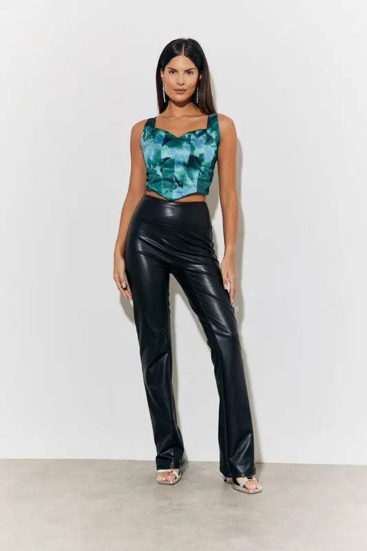 Green Printed Satin Corset - In The Style