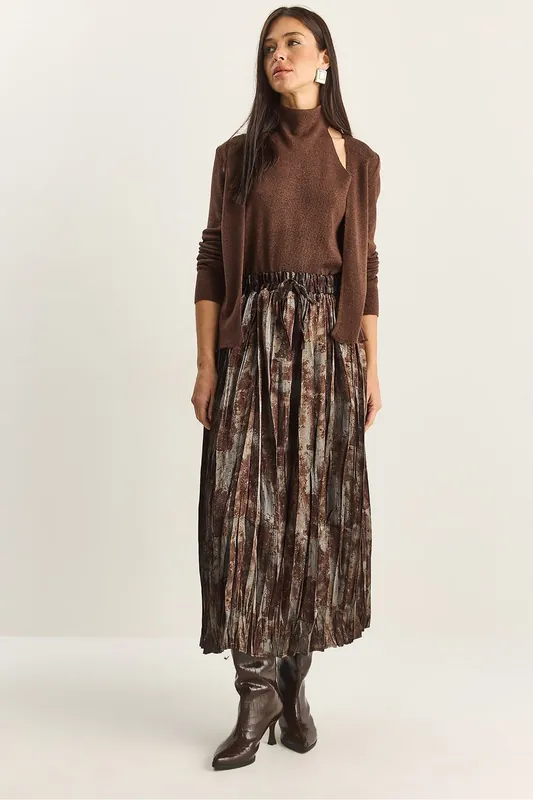 High Waist Long Skirt with Elastic Band - Bianco Lucci