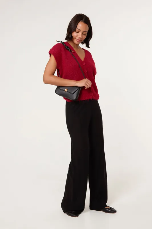 Black Ribbed Wide Leg Trousers - Blue Vanilla