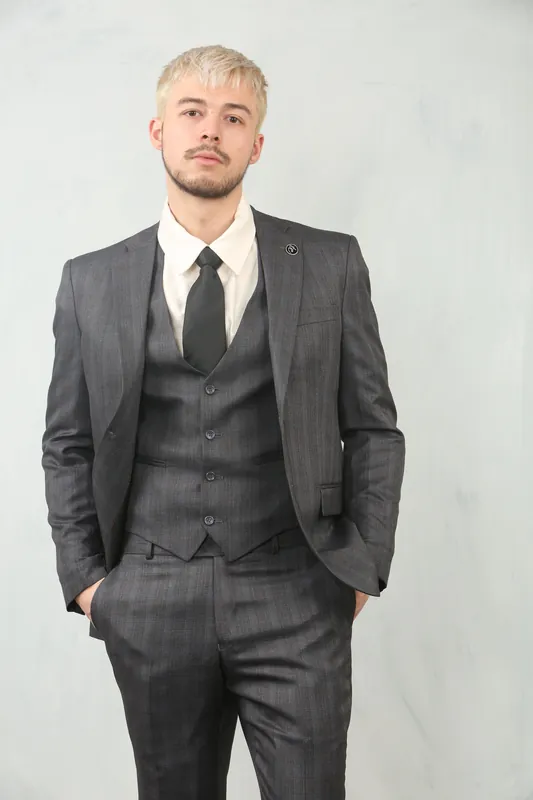 Men's 3 Piece Prince Of Wales Charcoal Suit Workwear - Infinity Leather