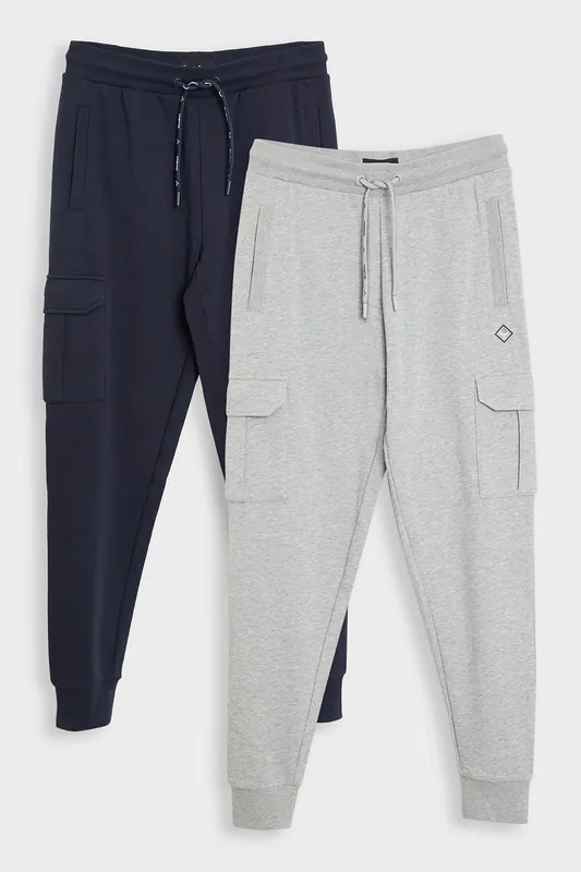 2 Pack Cargo Style Joggers - Threadbare
