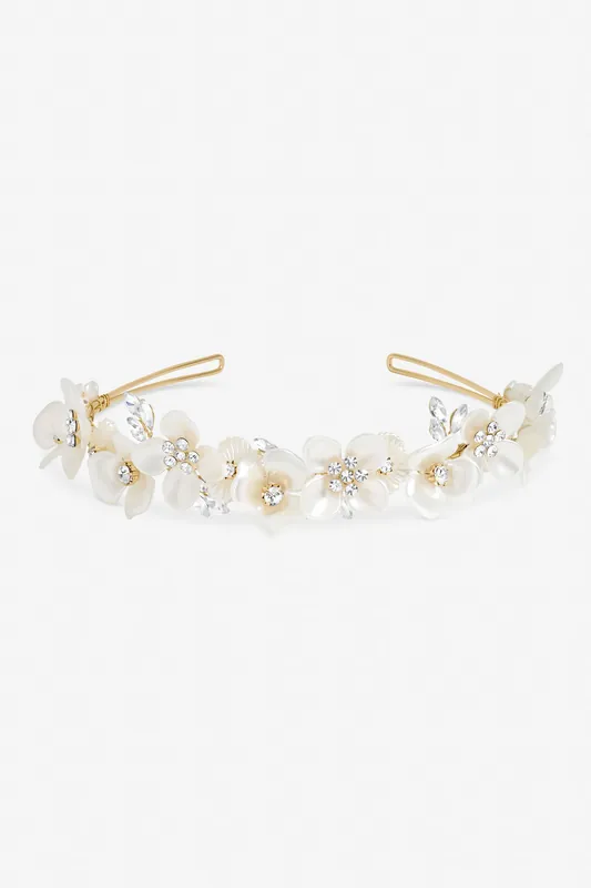 Gold Plated White Floral And Crystal Headband - Jon Richard