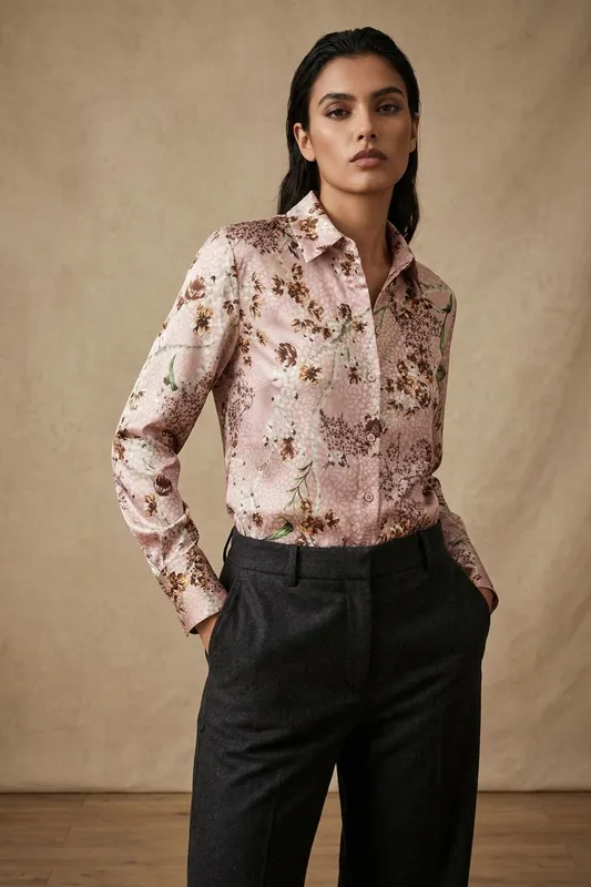 Floral Print Long Sleeve Button-Up Shirt