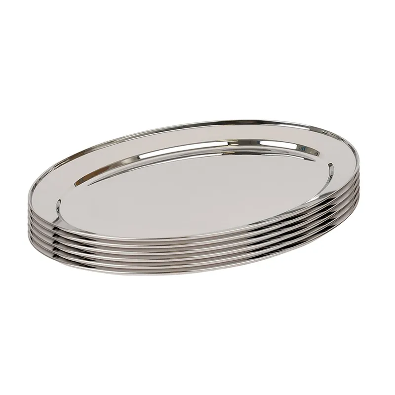 Oval Stainless Steel Serving Platters - 40cm x 27cm - Pack of 6