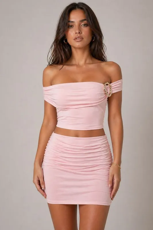 Buckle Detail Crop Top and Mini Skirt - Co-ord Set