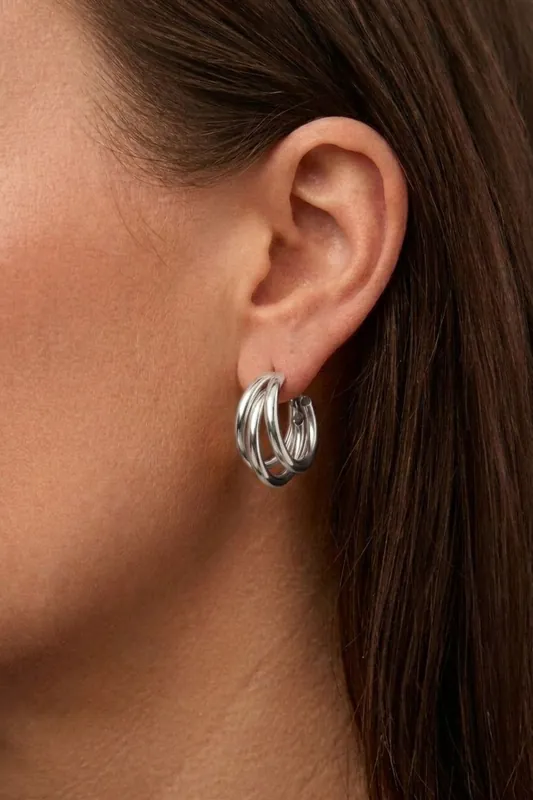 Silver Triple Hoop Earrings - Serla