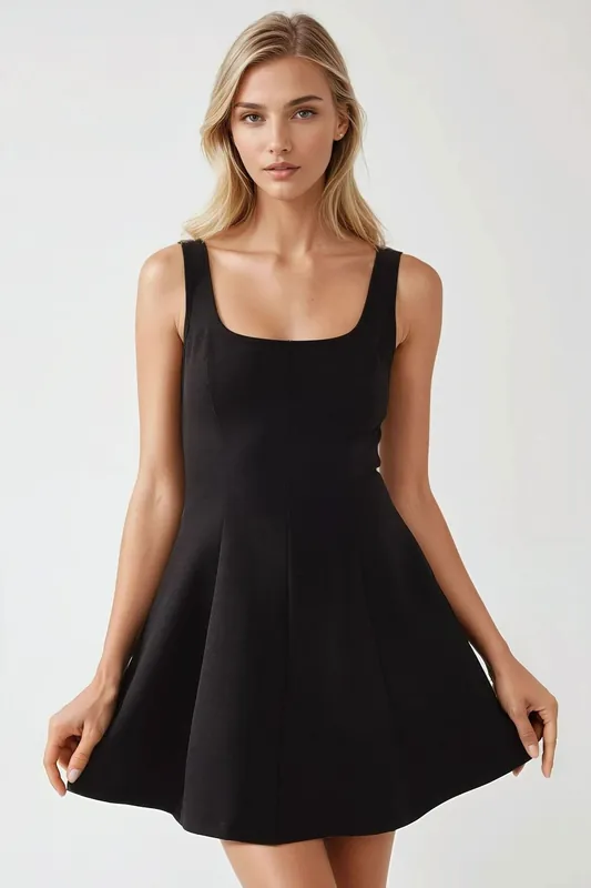 Square Collar Fitted Mini Dress - Hiccup