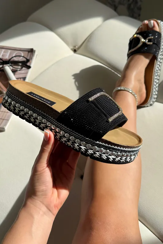 Crystal Edge Woven Platform Sliders - Love Lemonade