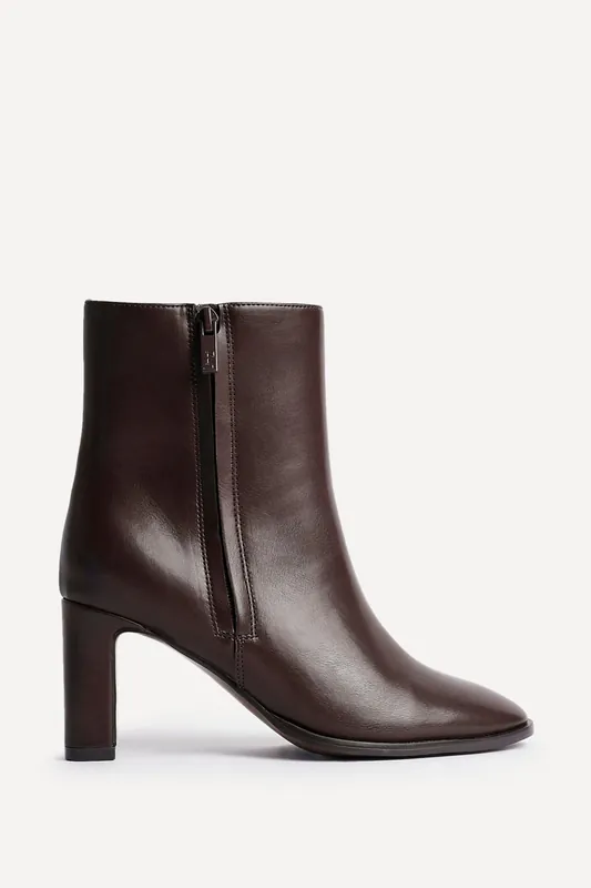Jonas Brown Faux Leather Block Heel Ankle Boot - Linzi