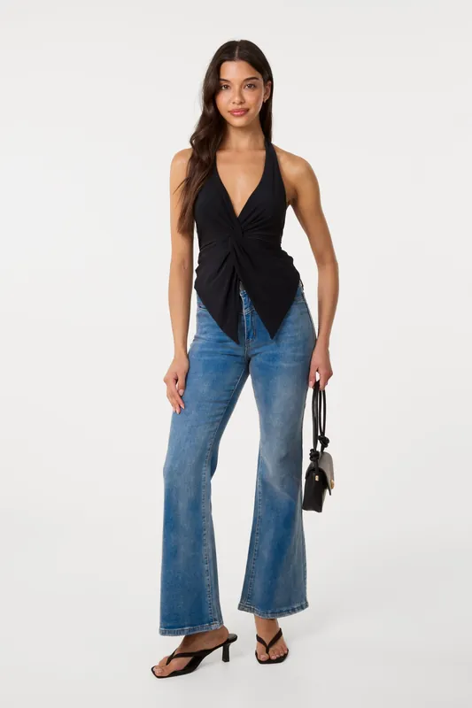 Black Ring Back Slinky Halter Top - Pink Vanilla