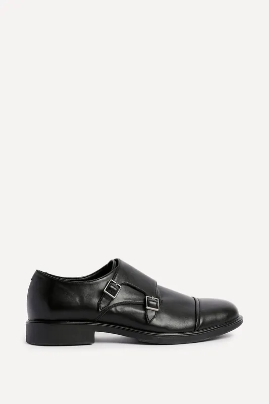 Marcello Mens Black Faux Leather Monk Strap Shoes - Linzi