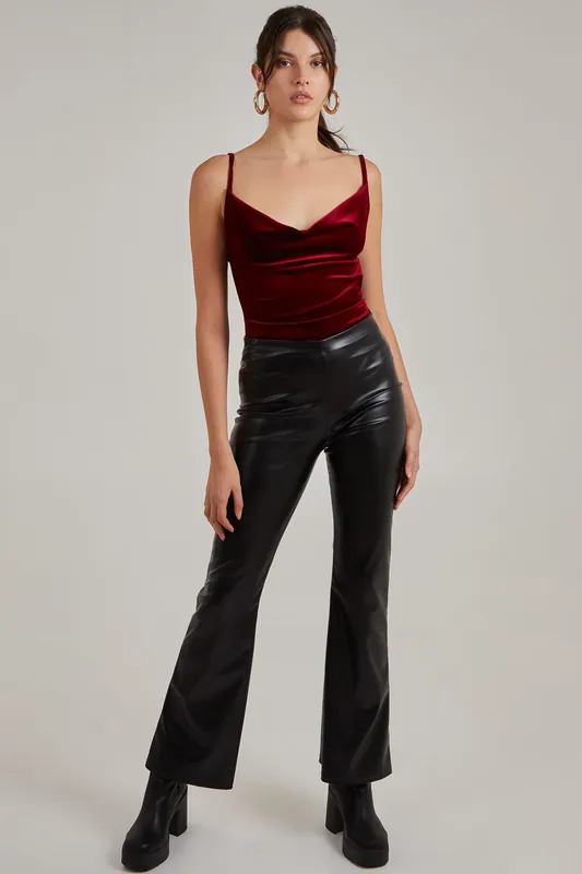 Flare Leather Look Trousers - Pink Vanilla