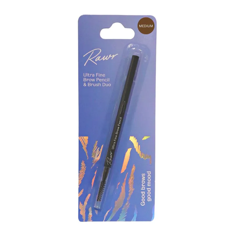 Ultra Fine Brow Pencil & Brush Medium Brown - Rawr Beauty