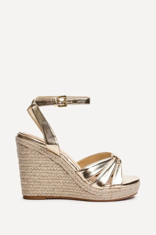 Goddess Gold Faux Leather Espadrille Wedges - Linzi