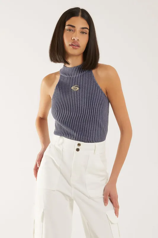 High Neck Logo Detail Racer Top - Pink Vanilla