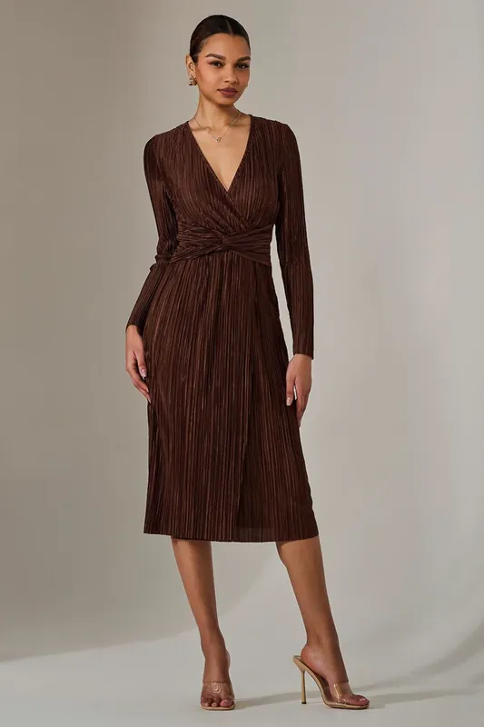 Plisse Long Sleeve Midi Dress - Jolie Moi