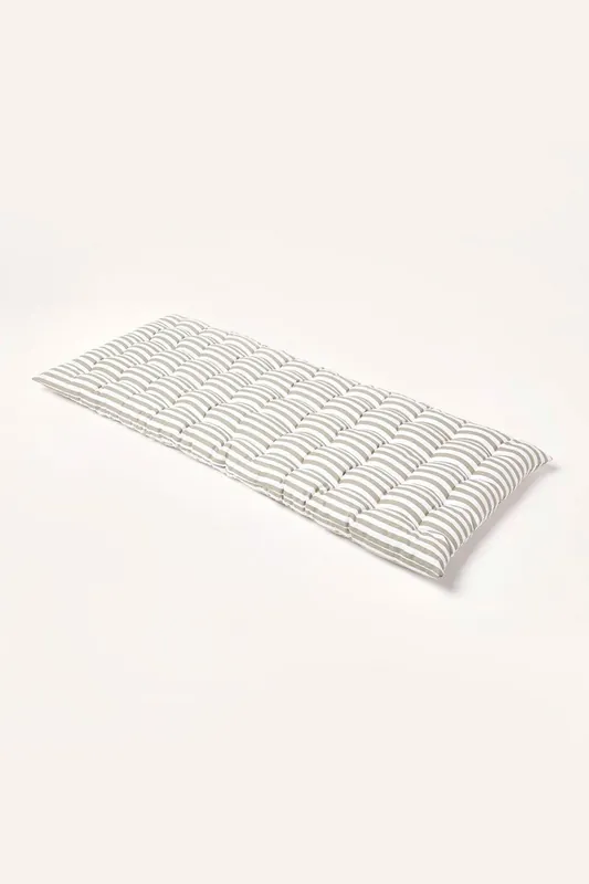 Garden Bench Cushion Luxury 2 Seater Cotton Grey Striped Indoor Outdoor Pad - Homescapes