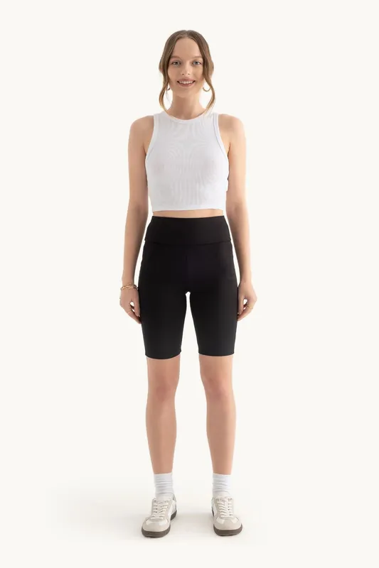 High Waist Ribbed Bike Shorts - Hiccup