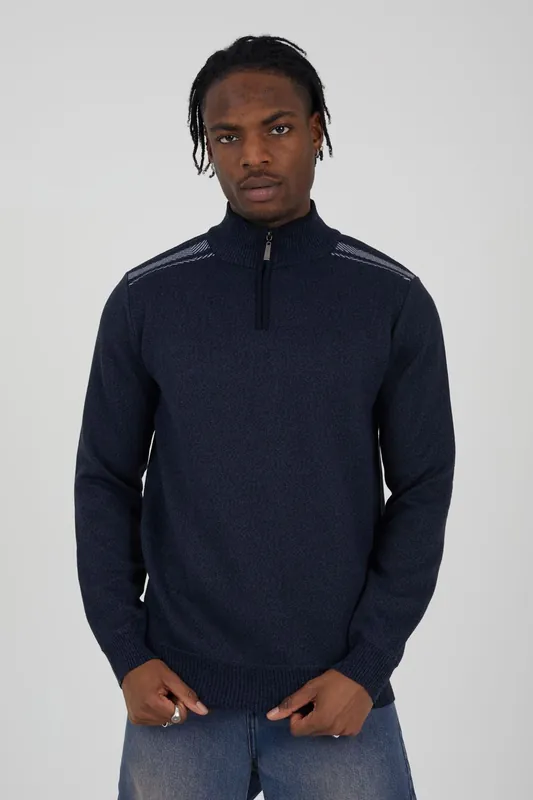 Quarter Zip Funnel Neck Rib Knit Jumper with Stripe Detail - Brave Soul