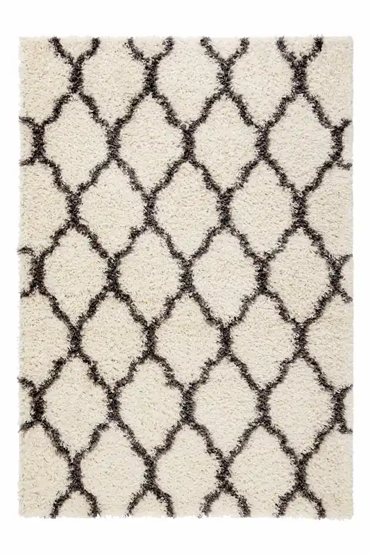 Cream Grey Trellis Scandi Super Soft Shaggy Rug - Kukoon