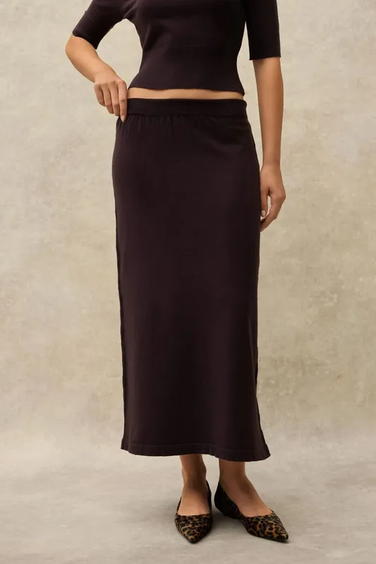 Soft Textured Knit Midi Skirt - Hiccup