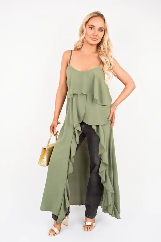 Nayeli Layered Cami Top With Asymmetric Hem - IKRUSH