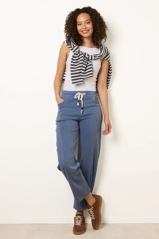 Light Blue Elasticated Waistband Front Tie Stretch Trousers - Blue Vanilla