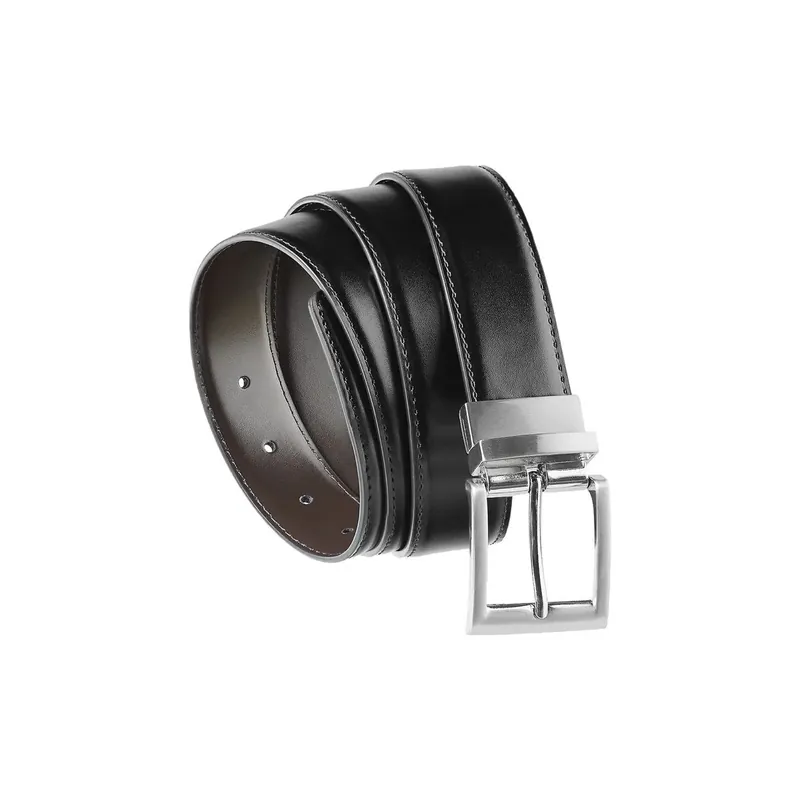 Leather Reversible Belt Black Brown Rotating Buckle Formal Accessory - TruClothing