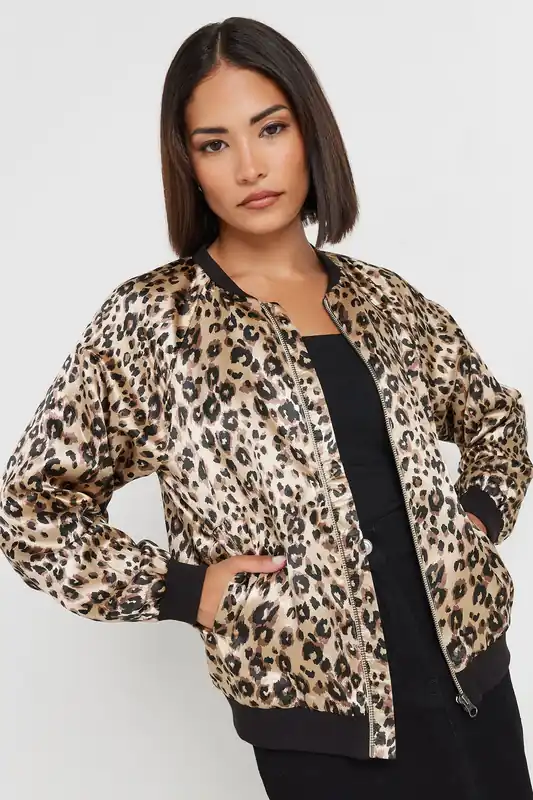 Petite Leopard Print Bomber - PixieGirl