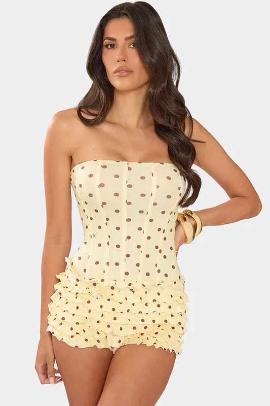 Sleeveless Bandeau Tiered Polka Dot Playsuit - EGO