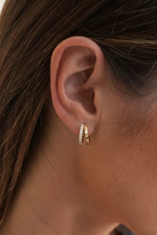 Gold Plated Diamante Huggie Earrings - Serla