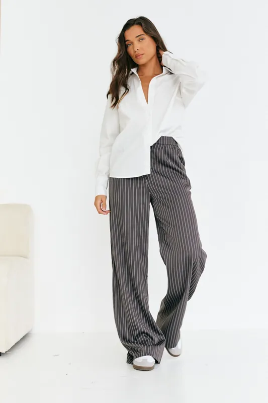 Charcoal Pinstripe Relaxed Wide Leg Trouser - In The Style
