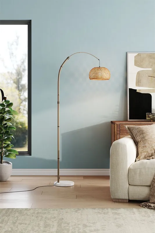 E27 1-Light Bamboo Lampshade Floor Lamp with Foot Switch