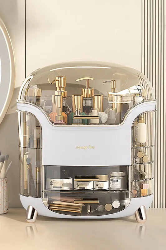 Large Capacity Cosmetic Storage Box With 2 Layers Of Storage Boxes And Transparent Lid - SHEONLY
