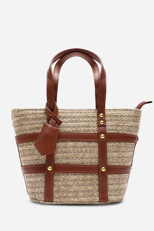 Alaia Small Raffia Bag with Studd Detail and Cross Body Strap - Where's That From