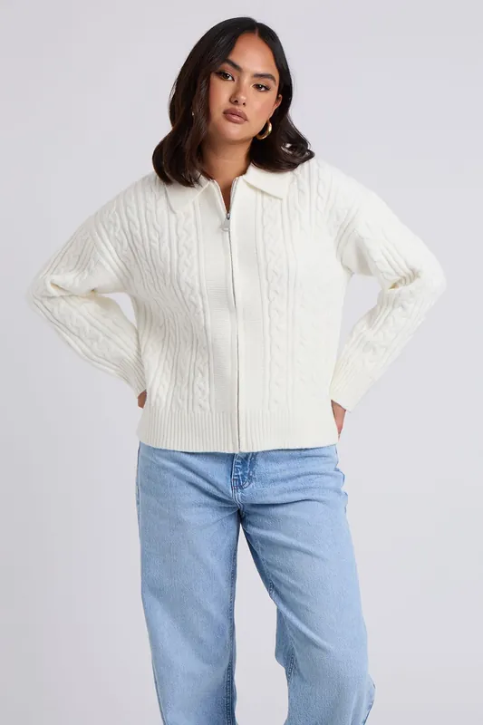 Cable Zip Up Cardigan - Urban Bliss