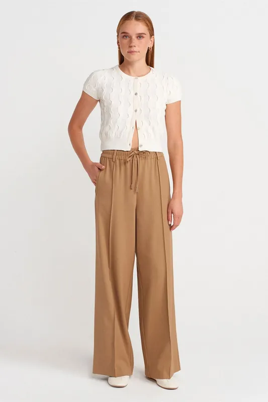 Wide-Leg Crepe Trousers With Drawstring Waist