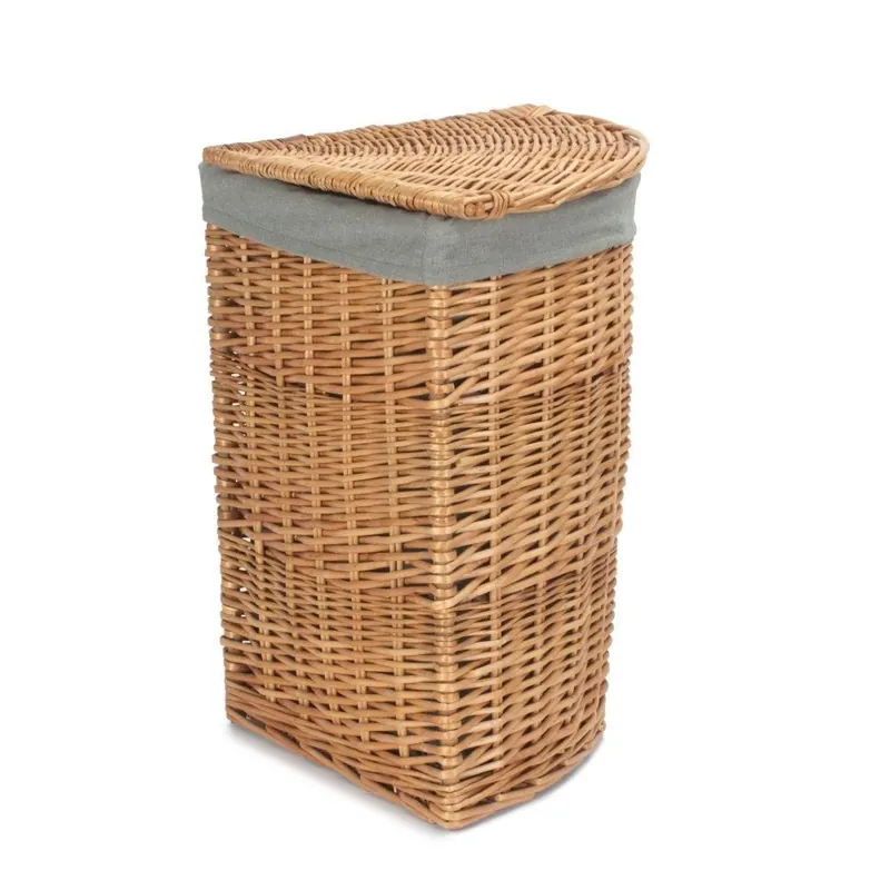 Small Light Steamed Corner Linen Basket with Grey Sage Lining - Red Hamper