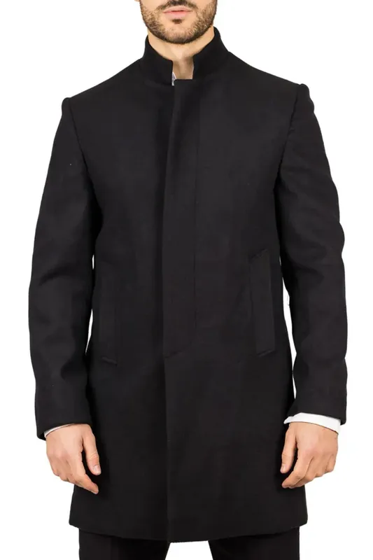 Men's Stand Collar Wool Blend Overcoat - Infinity Leather