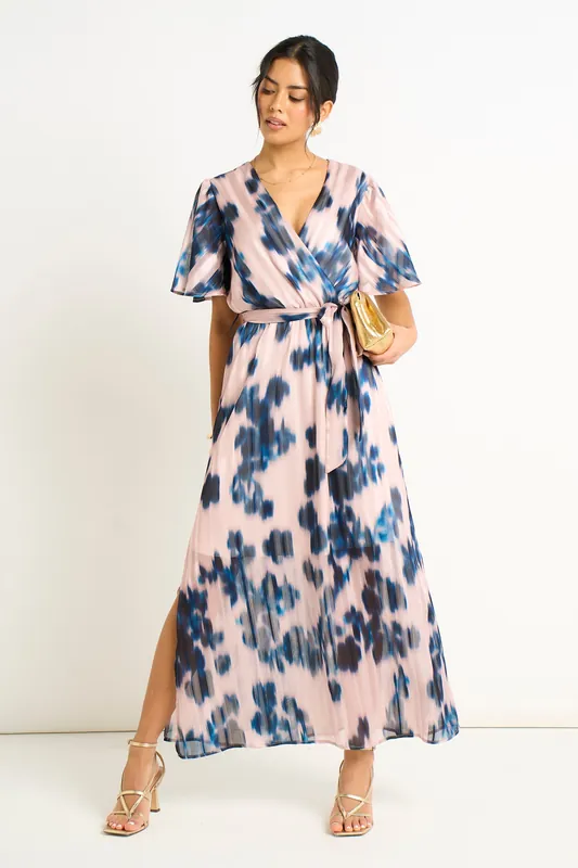 Champagne Blur Animal Print Wrap Midi Dress - Gini London